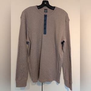 Saks Fifth Avenue Blue Taupe Long Sleeve Henley Size Large